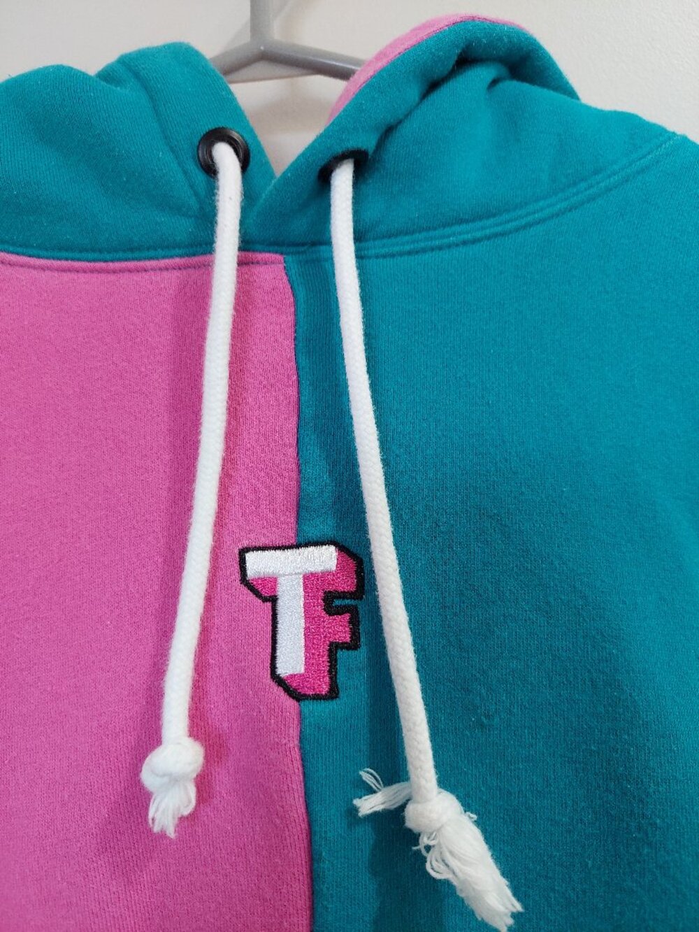 Teddy Fresh colorblock hoodie teal and pink panels and an embroidered Unisex S